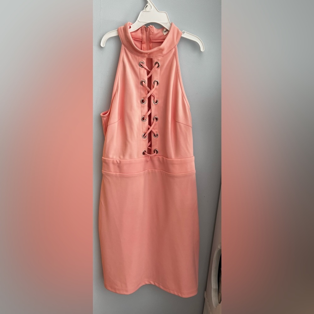 WonderlustLA Small Pink Cross Tie BodyCon Dress